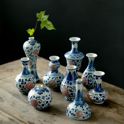 Gohobi Hand-painted Blue and White Porcelain Vase (Red Flowers)