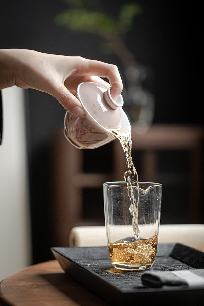 Gohobi White Porcelain Hand-Painted Orchid Gaiwan