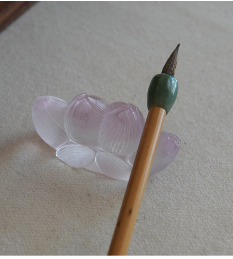 Gohobi Pate de Verre Lotus Shaped Coloured Glass Ornament Pen Holder Paperweight