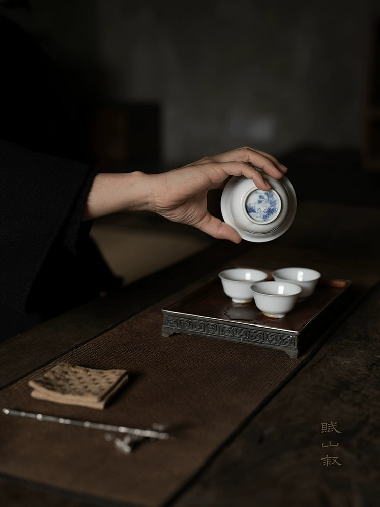 [賦山敘 x Gohobi] Jingdezhen Handmade Tea Testing Blue and White Jade Ceramic Gaiwan