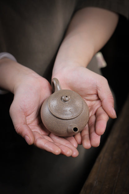 [Chingshui Tang 青水堂] Handmade Yixing Zisha Sandy Purple Clay Teapot – 130ml Handmade Original Ore Qing Jiangpo Clay Bala Shui Ping Teapot, Small Gongfu Purple Clay Teaware with Built-in Filter