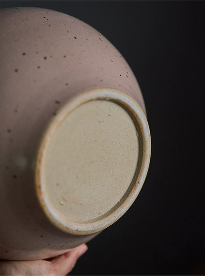 Gohobi Jingdezhen Handmade Pink Ceramic Vase – Wide Mouth Retro Coarse Pottery Flower Vase