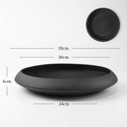 ohobi Frosted Ceramic Ikebana Bowl – Large Zen Flower Arrangement Water Plate