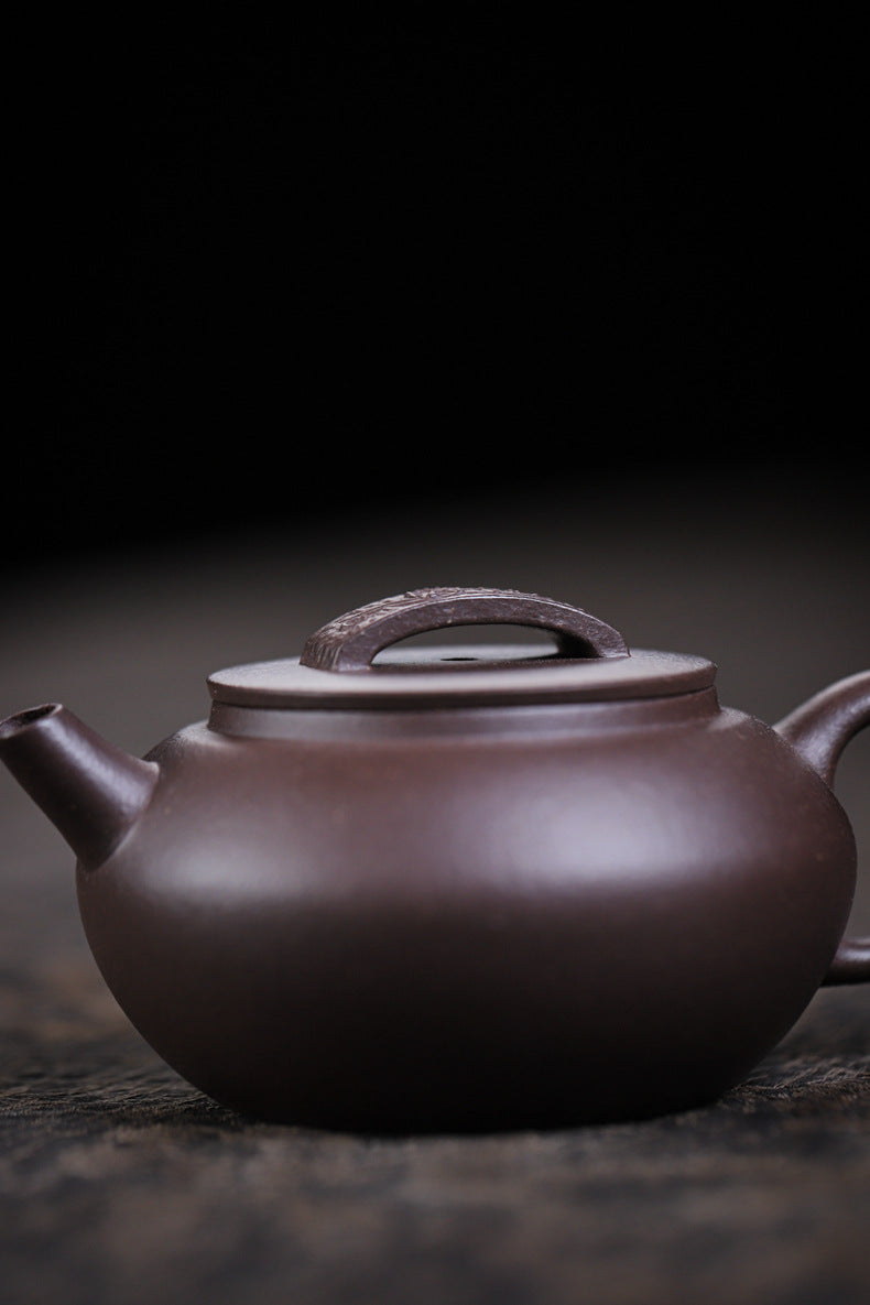 [Chingshui Tang 青水堂] Handmade Yixing Purple Zisha Clay Teapot – 120ml Original Ore Tianqing Clay Ruihu (Auspicious Tiger) Style Gongfu Teapot with Built-in Filter