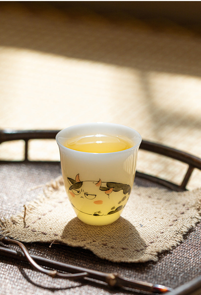 Gohobi White Jade Clay Chinese Zodiac Gongfu Tea Cup – Personal Ceramic Master Cup for Home Use and Gift
