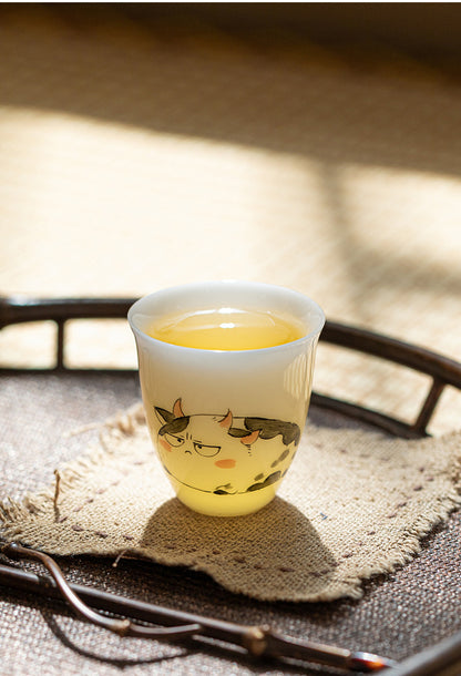 Gohobi White Jade Clay Chinese Zodiac Gongfu Tea Cup – Personal Ceramic Master Cup for Home Use and Gift