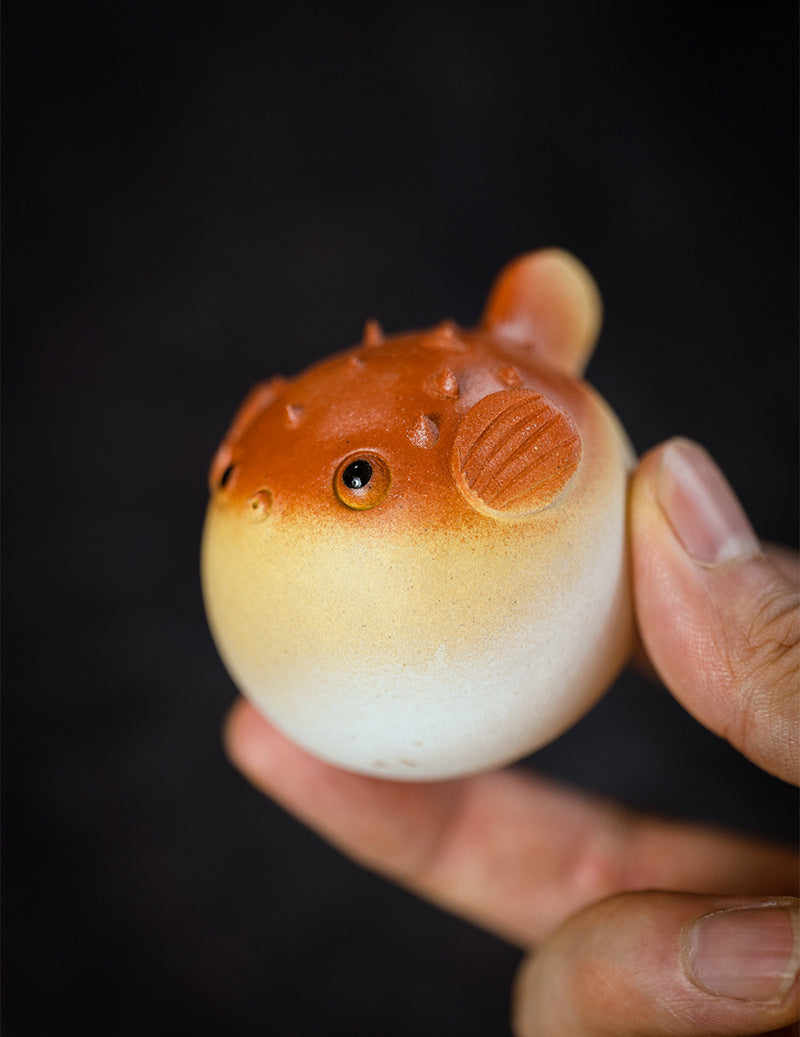 Gohobi Handmade Ceramic YiXing Clay Puffer Fish Ornament Tea pet