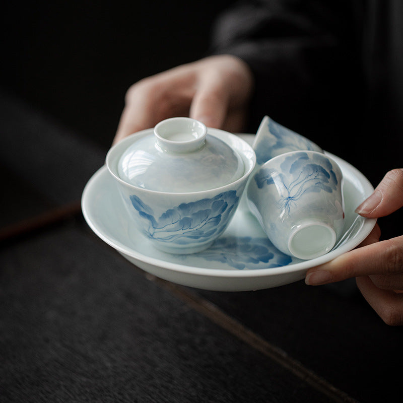 Gohobi White Porcelain Blue-and-White Cabbage Gaiwan