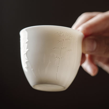 Gohobi Handmade White Porcelain Hand-embossed Ceramic Tea Cup