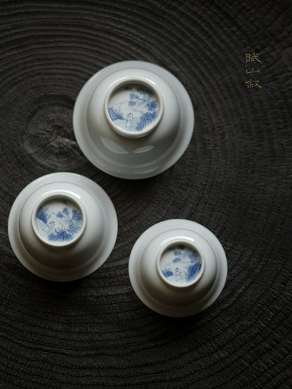 [賦山敘 x Gohobi] Jingdezhen Handmade Tea Testing Blue and White Jade Ceramic Gaiwan