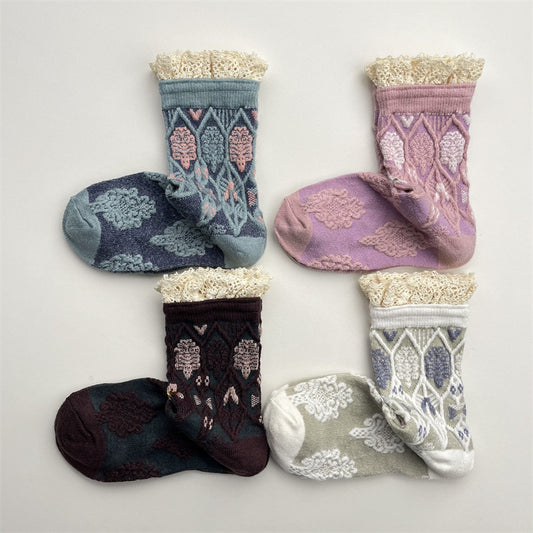 Gohobi Japanese Diamond Embossed Cashmere Mid-Calf Socks