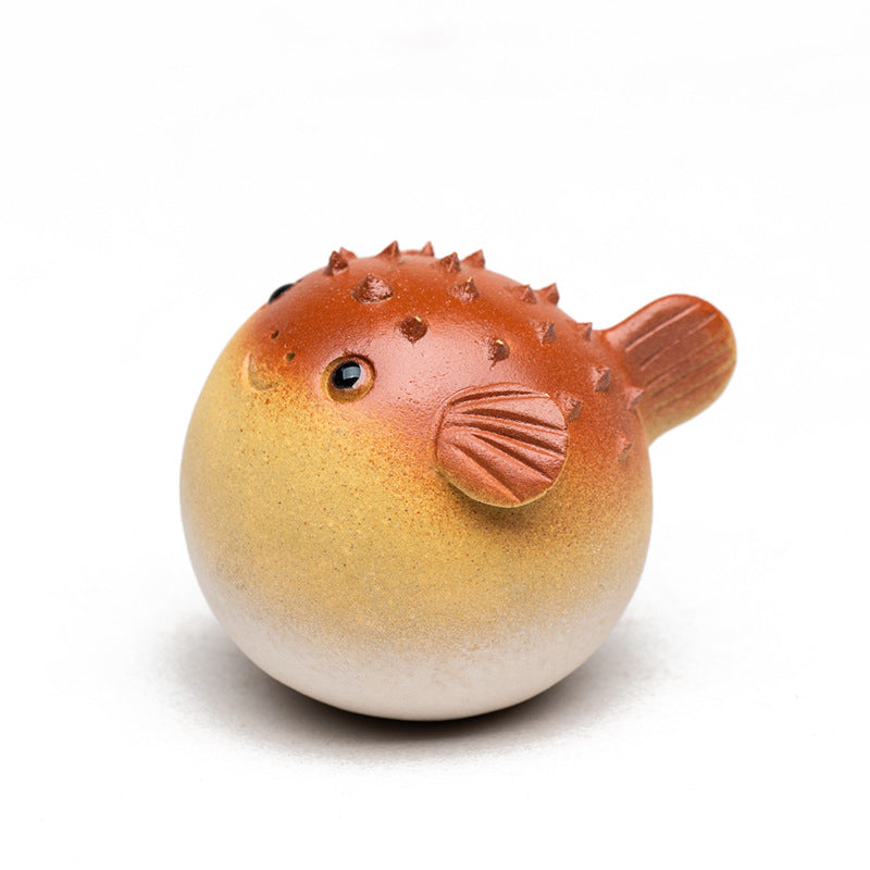 Gohobi Handmade Ceramic YiXing Clay Puffer Fish Ornament Tea pet