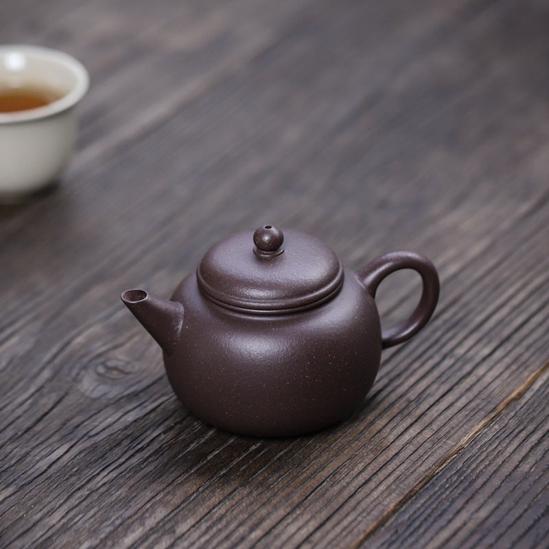 [Chingshui Tang 青水堂] Handmade Yixing Celadon Zisha Clay Teapot – 110ml Handmade Tianqing Paozun Shui Ping Teapot, Thin Body with Built-in Filter, Original Ore Purple Clay Teaware