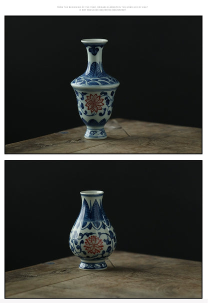 Gohobi Hand-painted Blue and White Porcelain Vase (Red Flowers)