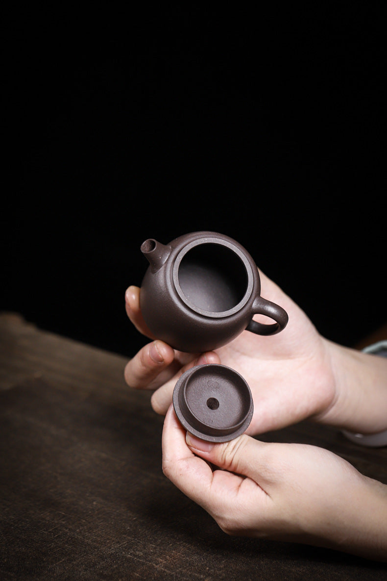 [Chingshui Tang 青水堂] Handmade Yixing Purple Zisha Clay Teapot  – 100ml Original Ore Sky Blue Clay Xiao Julun (Small Giant Wheel) Style, Thin-Walled Gongfu Teapot with Built-in Filter