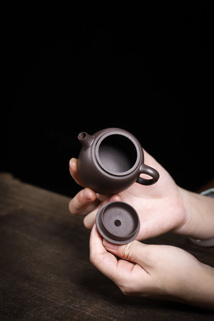 [Chingshui Tang 青水堂] Handmade Yixing Purple Zisha Clay Teapot  – 100ml Original Ore Sky Blue Clay Xiao Julun (Small Giant Wheel) Style, Thin-Walled Gongfu Teapot with Built-in Filter