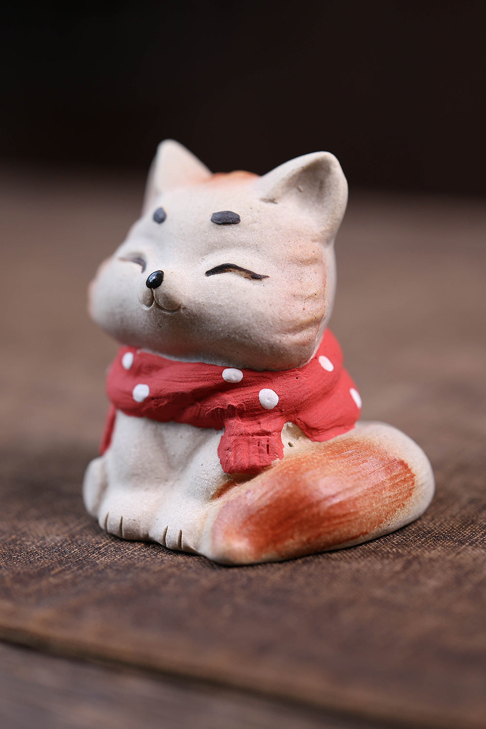 Gohobi Yixing Purple Clay Fox Cat Tea Pet – Hand-Painted Lucky Cat Ornament
