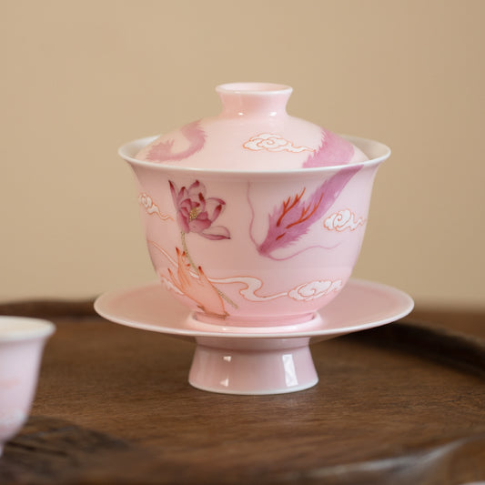 Gohobi Hand-painted Pink Dragon Gaiwan