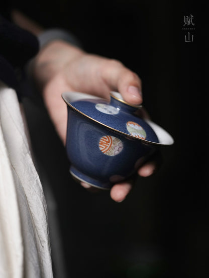 [賦山敘 x Gohobi] Splash-Blue Gaiwan Collection – Single Handmade Jingdezhen Ceramic Gongfu Tea Bowl