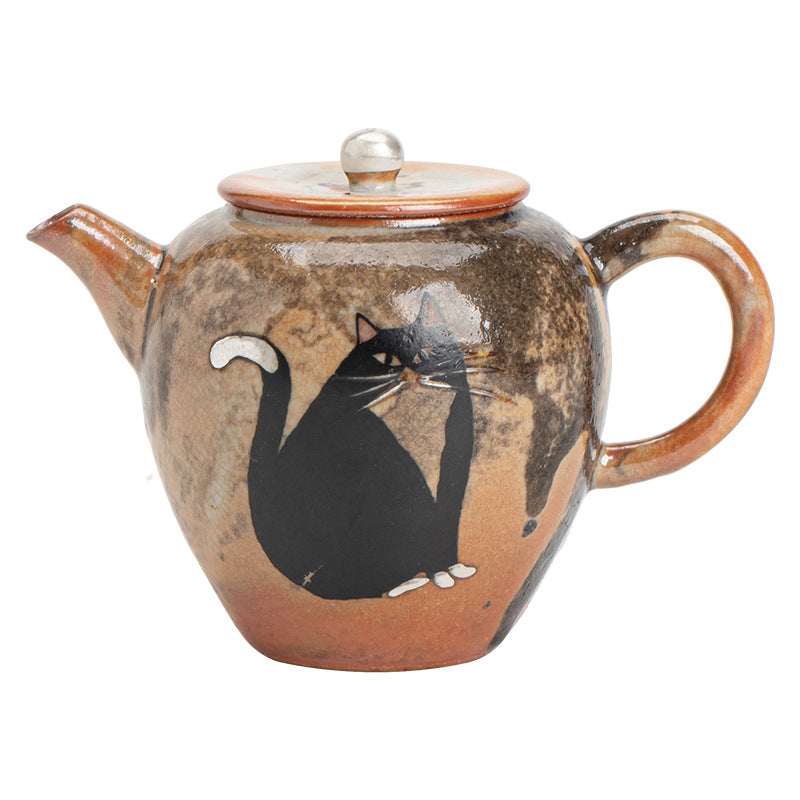 Gohobi Handmade Black Ink Hand-painted Cat Teapot 002