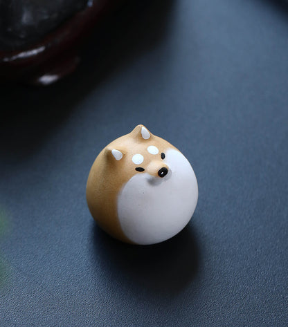 Gohobi Handmade Ceramic YiXing Clay Shiba Inu Dog Ornament Tea pet