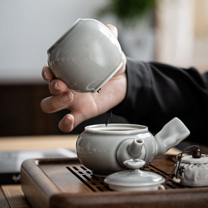 Gohobi Ceramic Tea Storage Jars Ice Grey and Green (Fabric Lid)