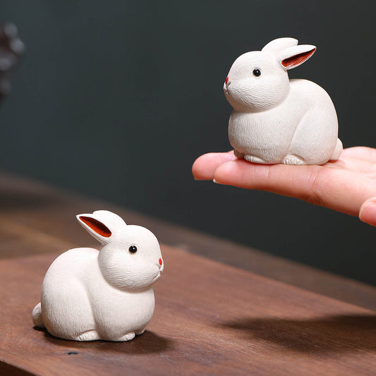 Yixing purple sand tea pet rabbit ornament zodiac tea table tea set accessories creative handmade little white rabbit ornament can be raised