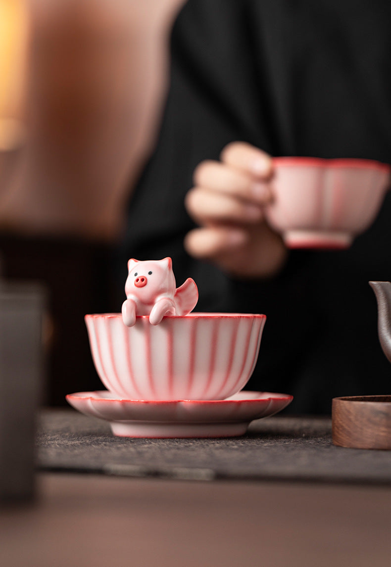 Gohobi Flying Pig Ceramic Teacup (tea coaster is sold separately)