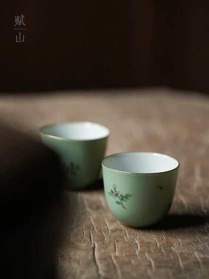 [賦山敘 x Gohobi] Antique-Style “Stone Blue Floral” Master Cup – Handmade Ceramic Aroma & Tasting Cup