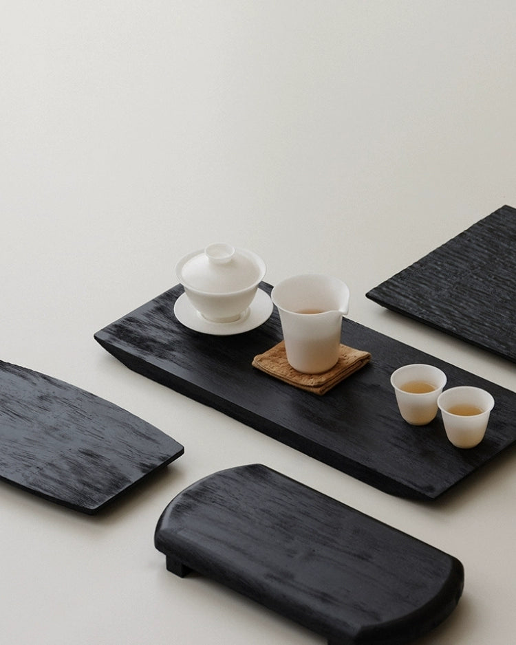 Plateau noir en bois carbonisé de style japonais Gohobi Wabi-Sabi 003