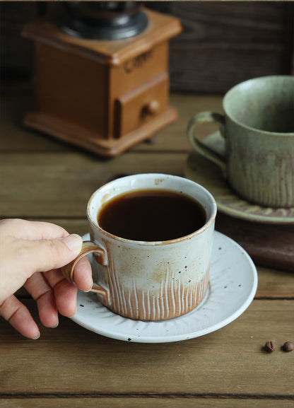 Gohobi Handmade Glaze-changed Japanese Stoneware Coffee Mug and Saucer Set