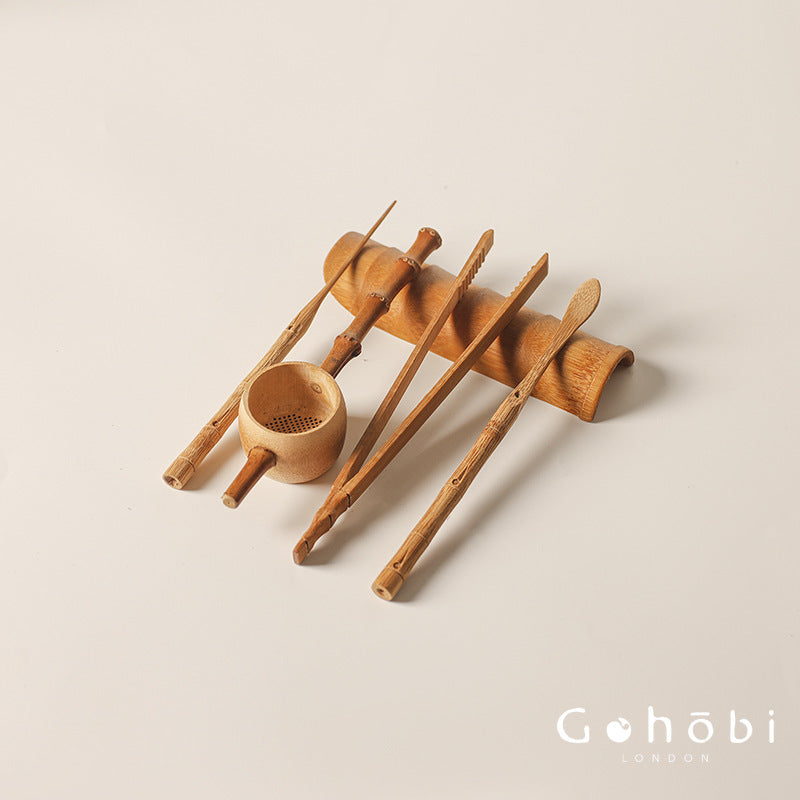 Gohobi Bamboo Basket Tea Accessories Set – Japanese-Style Six Gentlemen Kung Fu Tea Tools