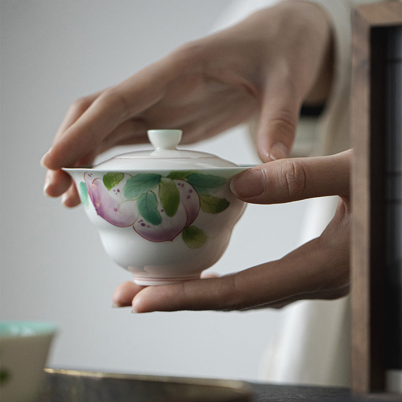 Gohobi Hand-Painted Longevity Peach Gaiwan