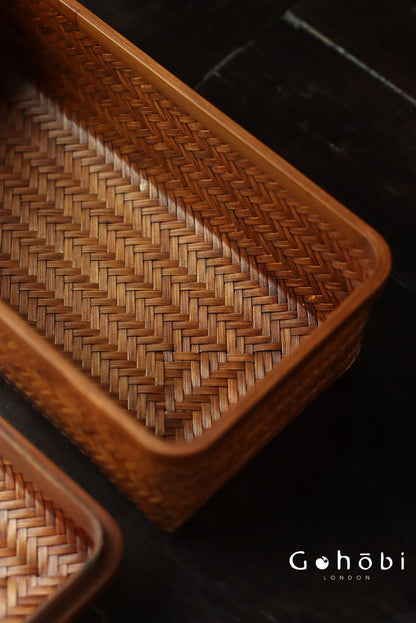 Gohobi Handmade Lacquer Bamboo Woven Storage Box – Large Tea Ceremony Utensil & Jewellery Storage Box