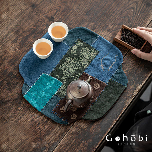 Gohobi Persimmon Dyed Tea Tray Mat – Handmade Double-Sided Tea Cloth Pot Placemat