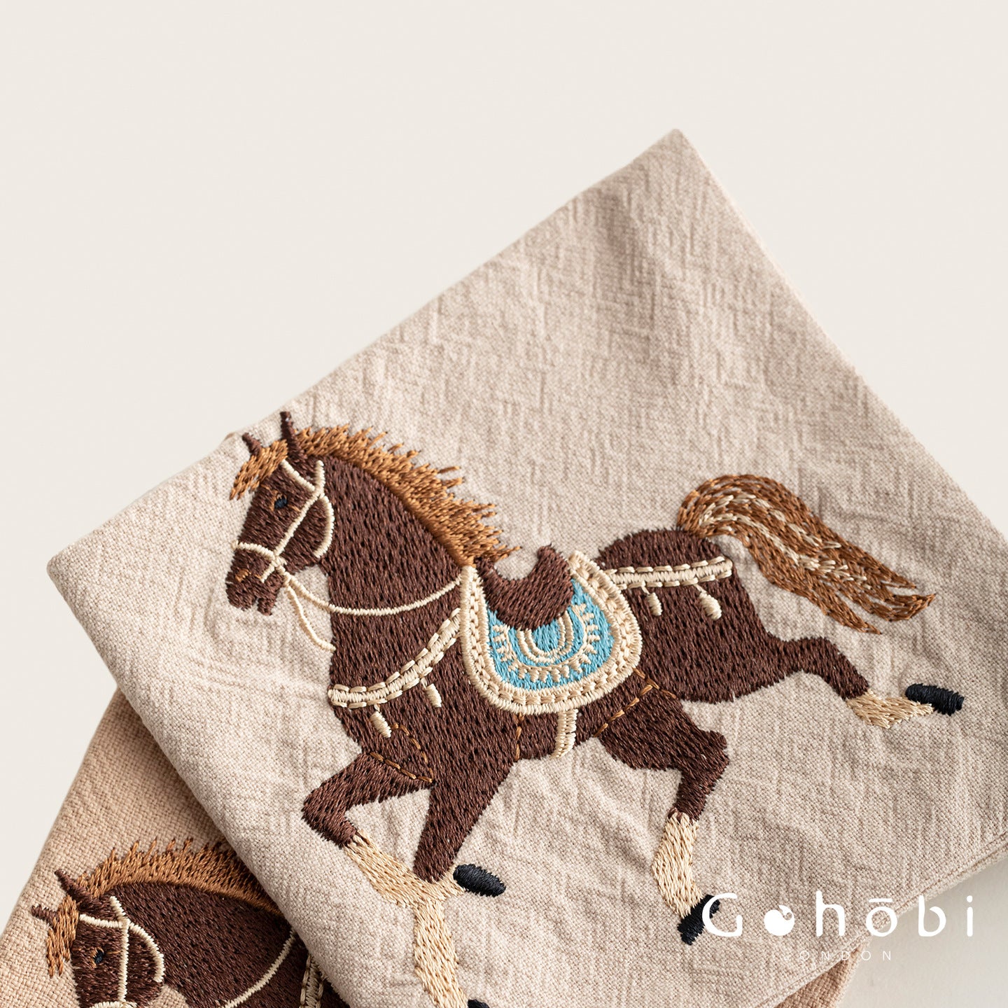 Gohobi Cotton Linen Embroidered Horse Tea Towel – Thick Absorbent Square Tea Cloth