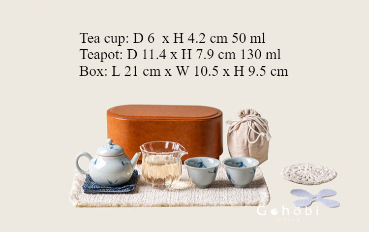 Gohobi Hand-Painted Orchid Travel Tea Set – Portable Gongfu Teapot Gift Set with Leather Case