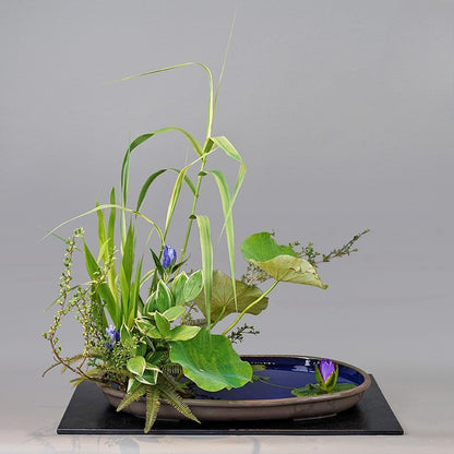 Gohobi Extra Large Oval Ikebana Bowl – Japanese Ceramic Flower Arrangement Vessel