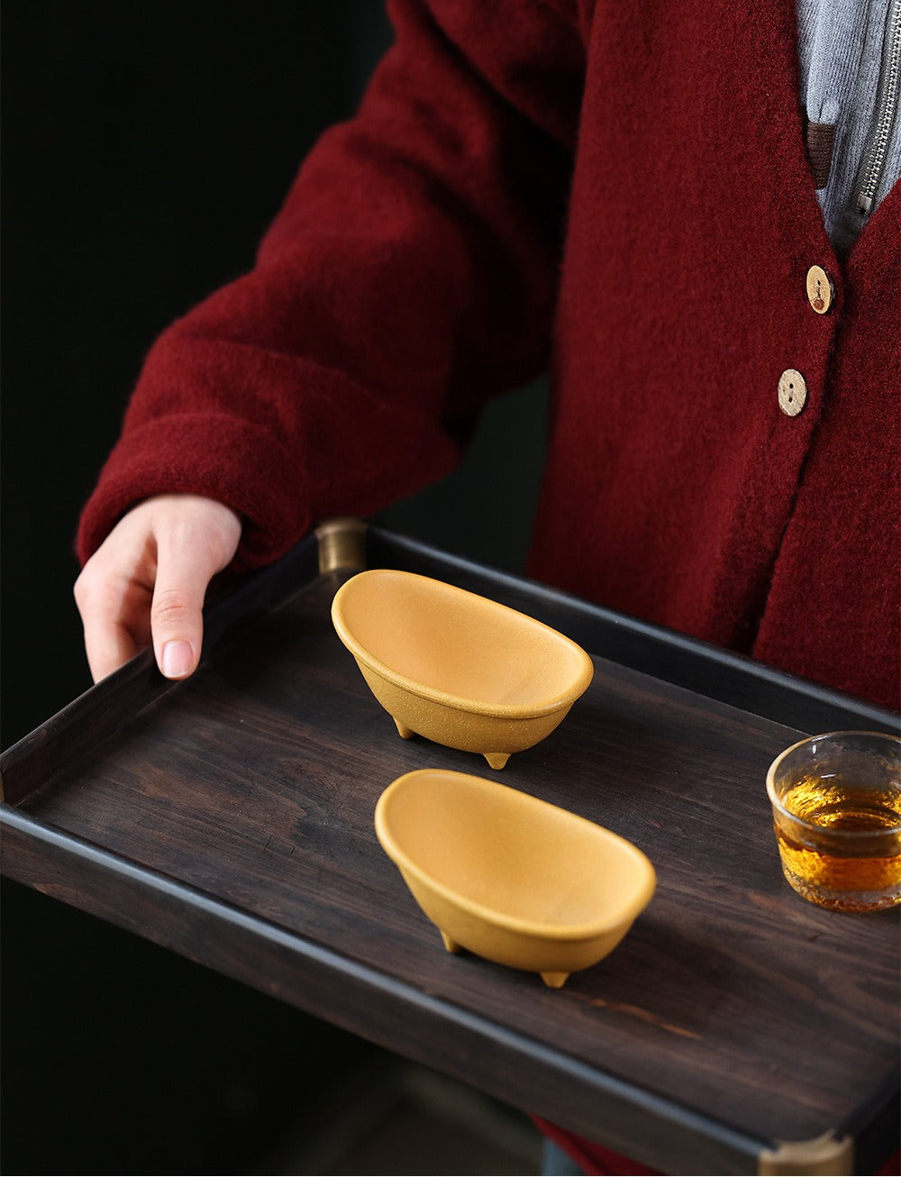Gohobi Yixing Purple Clay Bamboo Rocking Chair Tea Pet – Handmade Tea Table Ornament