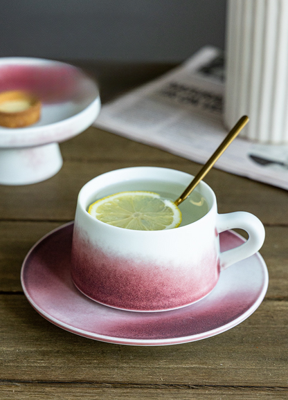 Gohobi Handmade Gradual Colourful Japanese Stoneware Coffee Mug and Saucer Set