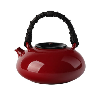 Gohobi Ochre Dream Red Fireplace Teapot – Japanese-Style Coarse Pottery Rattan Beam Kettle