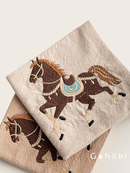 Gohobi Cotton Linen Embroidered Horse Tea Towel – Thick Absorbent Square Tea Cloth