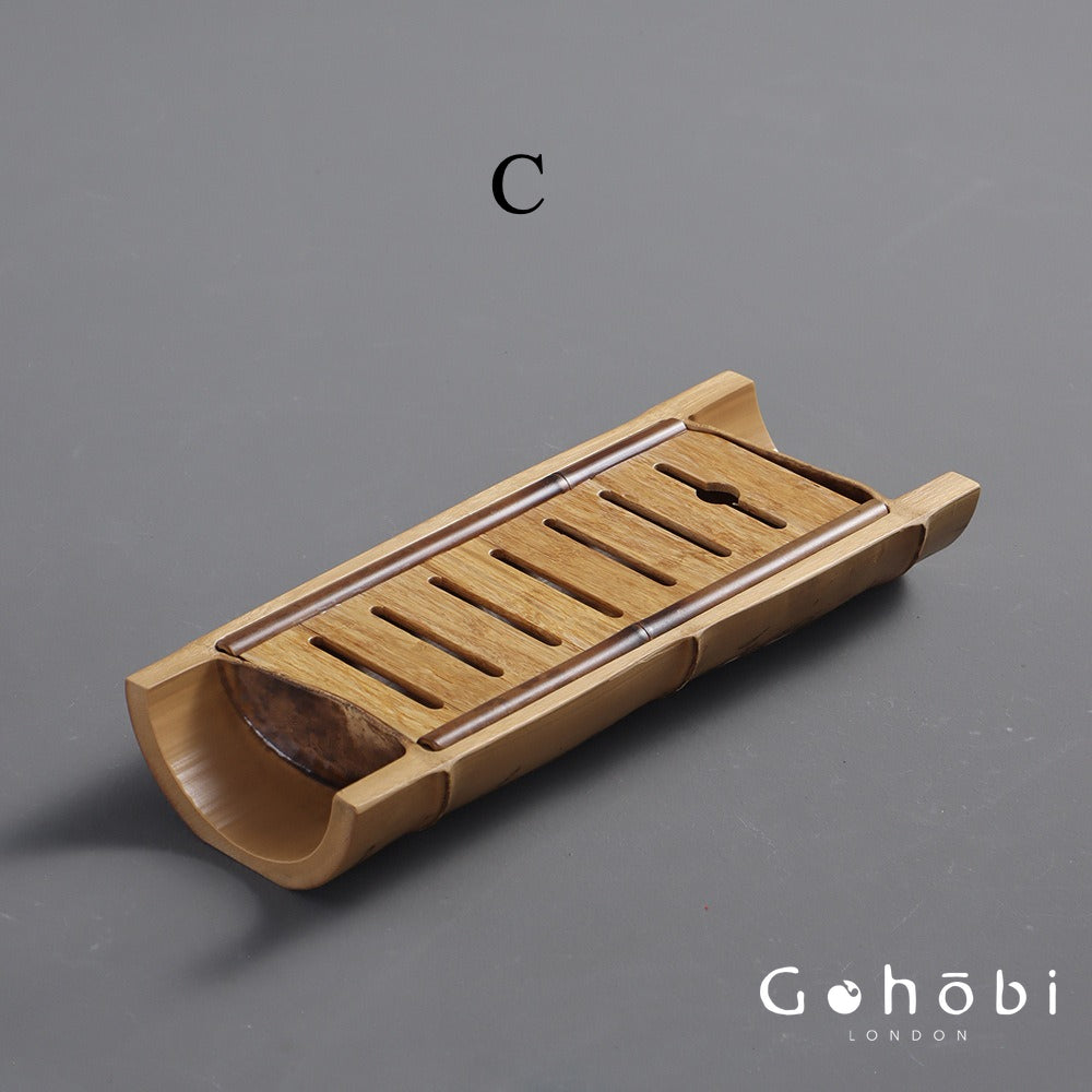 Gohobi Natural Old Bamboo Tea Tray – Water Storage Kung Fu Tea Tray Portable Wet Tea Table