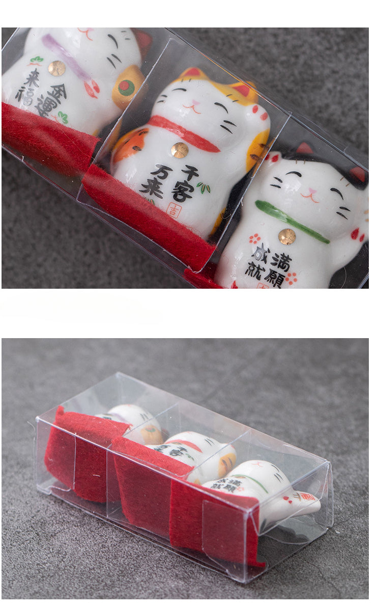 Gohobi A set of 3 Ceramic Lucky Cat Ornaments