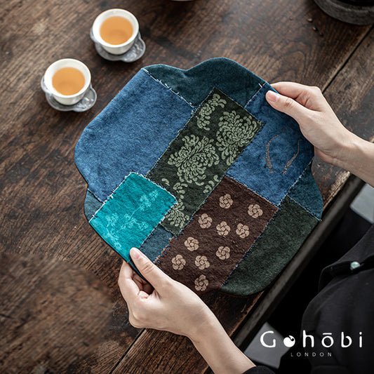 Gohobi Persimmon Dyed Tea Tray Mat – Handmade Double-Sided Tea Cloth Pot Placemat