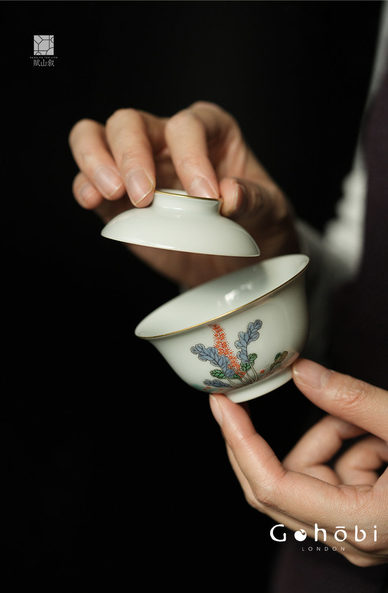 [賦山敘 x Gohobi] Gohobi Jingdezhen Hand-Painted Gaiwan – Ancient Cabbage Design Ceramic Gongfu Tea Bowl