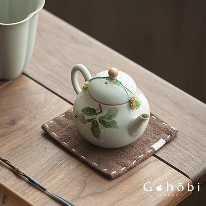 Gohobi Japanese Style Ramie Embroidered Coaster – Handmade Fabric Tea Cup Mat