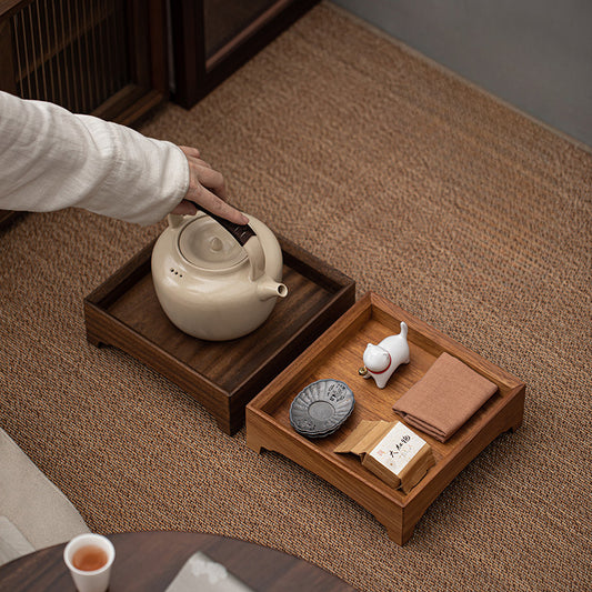 Gohobi Square Walnut Teak Wooden Serving Tray Teapot Tray