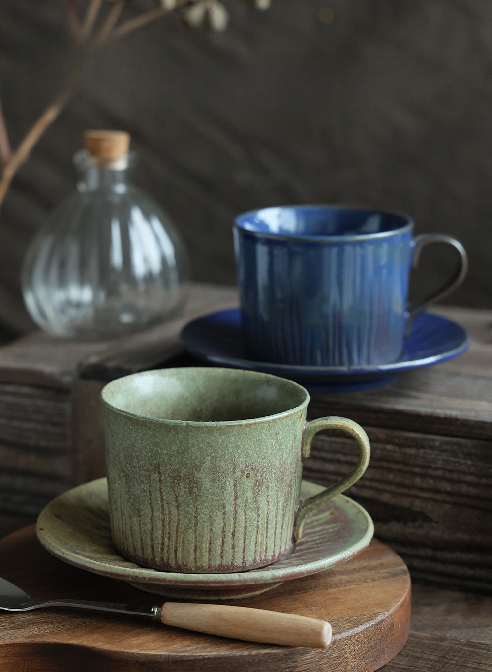 Gohobi Handmade Glaze-changed Japanese Stoneware Coffee Mug and Saucer Set