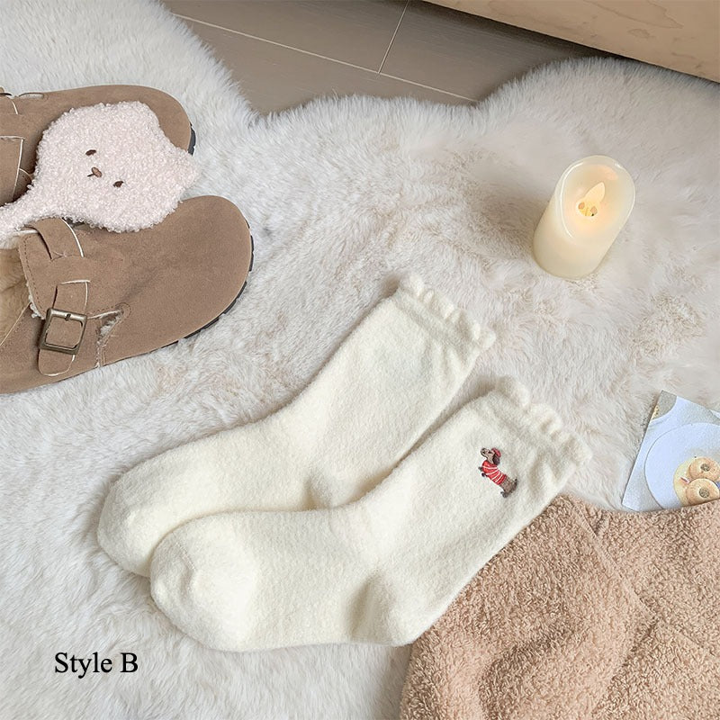 Gohobi Embroidered Puppy Plush Socks